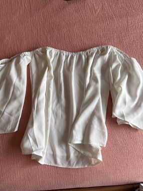 Off-Shoulder Cream Blouse with Flowy Bell Sleeves